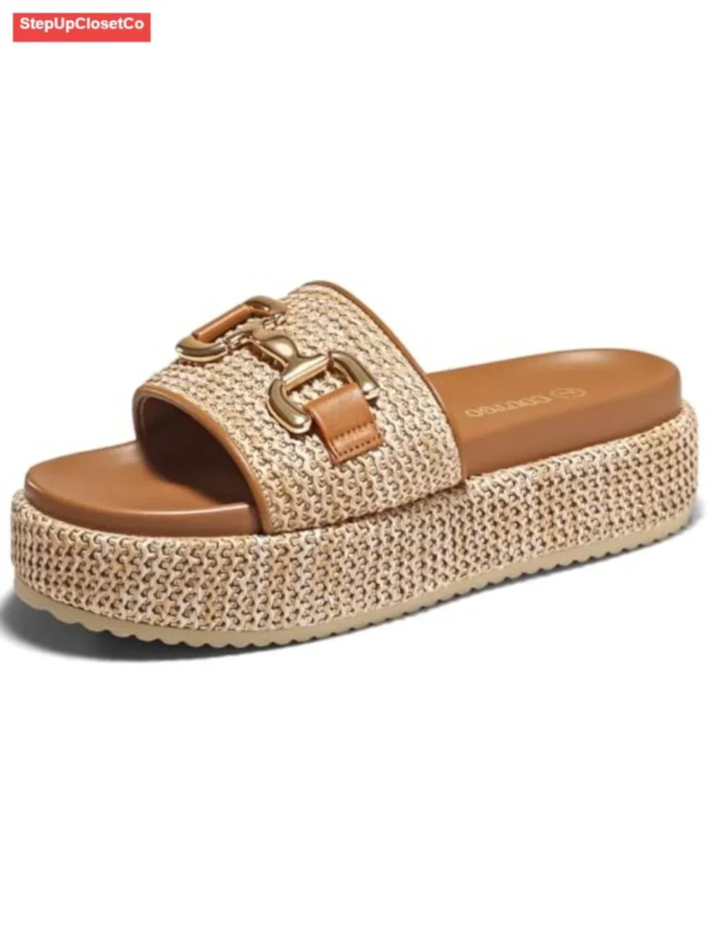 Raffia Platform Sandals with Metal Chain Espadrilles Slip On Summer Slides